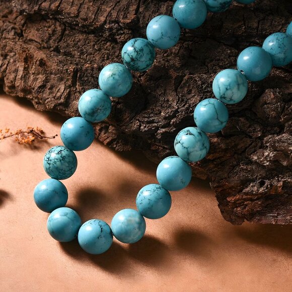 Blue Howlite Beaded Necklace ✦ 428ctw 18" ✦ Platinum Bonded Statement NWT - Picture 1 of 8